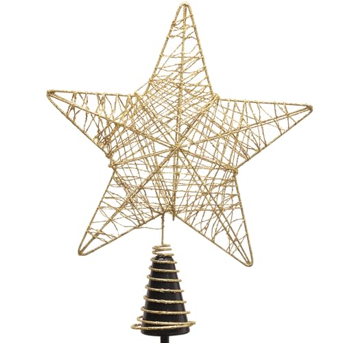 Lighted Christmas Tree Topper, 9 Inch Gold Glittered Metal Christmas Tree Decorations with 20 LED Lights, Xmas Tree Topper Holder for Home Party Holiday Winter Xmas Decorations