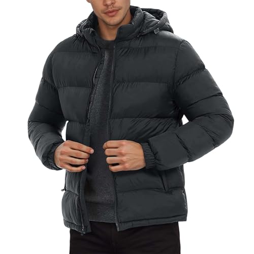 Generisch Chaqueta de invierno cálida para hombre con capucha, chaqueta acolchada, chaqueta acolchada monocolor, chaqueta con capucha, cierre de cremallera, abrigo de algodón, abrigo de invierno