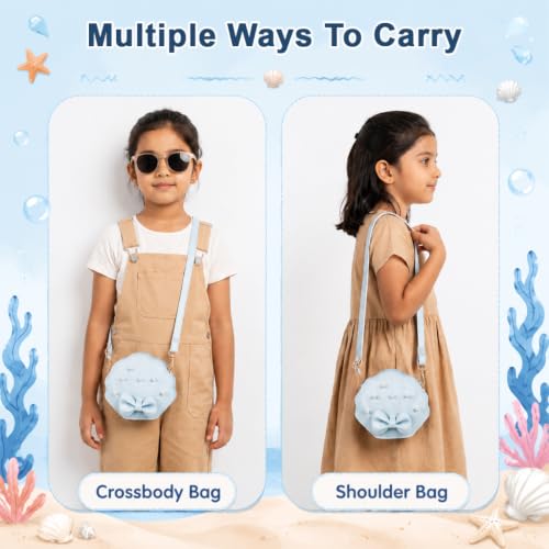 Image of PALAY Pearl Shell Sling Bag for Girls, Fashion Cute Hand Bag for Girls Shoulder Stylish Gifts Kids Age 3-8 Purse Cross Body Woman, Blue, 14x5x12cm
