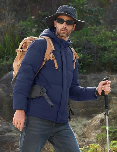 MAGCOMSEN Mens Hooded Down Jacket Water Resistant Puffer Jacket Full Zip Up Windproof Winter Jacket with Zip Pockets3