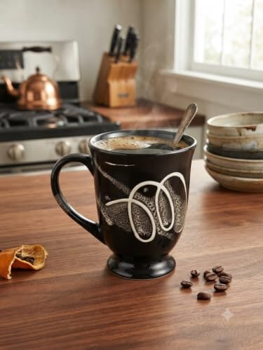 Image of Coffee Mug | Black Color | Set of 2 | Ceramic Cups | (White Design)