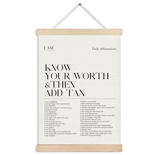 MVLJG Know Your Worth Daily Affirmations Wall Art Poster, Minimalist