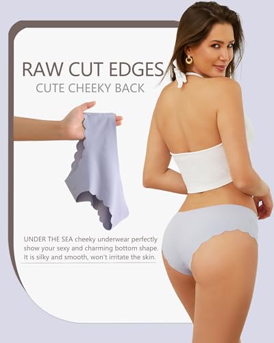UNDER THE SEA Seamless Underwear for Women Cheeky Low Rise Scalloped Edge Hipster No Show Bikini Panties S-XL3
