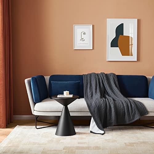 Bedfolks Cable Knit Sherpa Throw Blanket, Reversible Cozy Knitted Fleece Blankets, Thick, Soft, Warm Blanket For Couch, Sofa, Bed - 50 X 60Inches Dark Grey All Season #TOP4