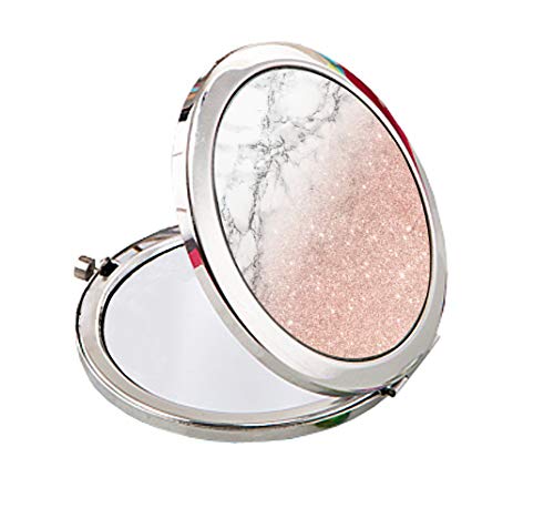 Bybart Metal Compact Mirror, 2-Sided With 2X And 1X Magnifying Handheld Makeup Mirror - Perfect For Purse Pocket Travel - Pink Marble #TOP1
