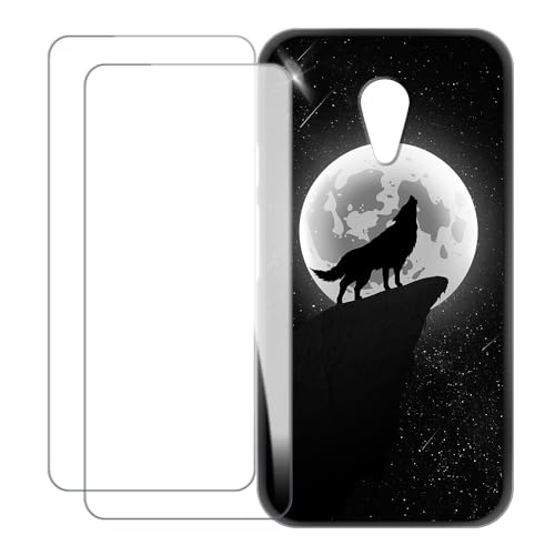 UOGNADGD Compatible with Motorola Moto G 2nd Gen Case Colorful Custom Cover with 2 Pack Tempered Glass Screen Protectors - Shockproof Scratch-Resistant (Wolf 4)