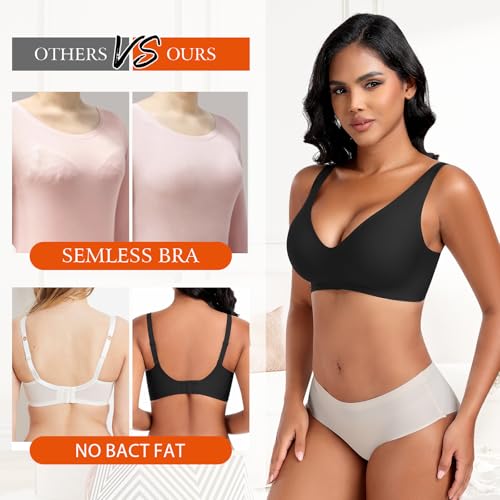 Image of DOCUMO Deep V Bras for Women No Underwire Comfort Wireless Bralettes Adjustable Sleep Seamless Plunge Bra with Bra Extender