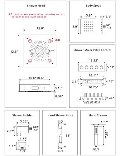 Led Modern Rain Shower System,Shower Body Spray System,Full Shower Set For Bathroom,Massage Shower Set,Multifunctional Thermostatic Shower Valve And Hand Shower And Body Nozzle(Black) #TOP7