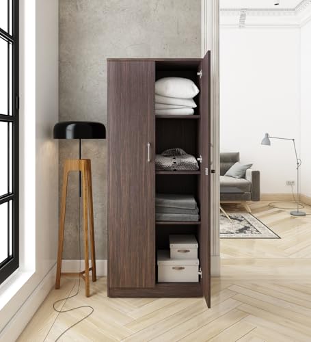 Image of Zen 2-Door Wardrobe | Engineered Wood | Choco Walnut Finish | Matte | Bedroom Storage Cabinet | Knock Down | Termite & Scratch Resistant | 3 Shelves | 3-Year Warranty