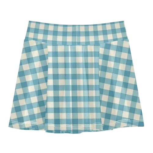 Gingham Blue White Athletic Skirt Girls with Built in Shorts Flowy Toddler Athletic Skort Pleated Skirt Kids with Pockets2