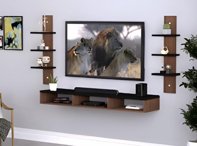 Floating Wall Mounted TV Unit with Floating Shelves, Entertainment Center with Storage | TV Cabinet Wall Shelf | Colour-Brown & Black-image-22