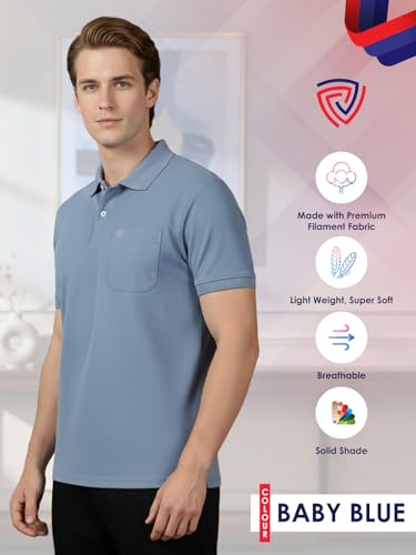 Image of Lux Cozi Men's Cotton Blend Polo T-Shirt with Chest Pocket | Collar T-Shirts for Men | Half Sleeves | Plain - Regular Fit (Pack of 2)