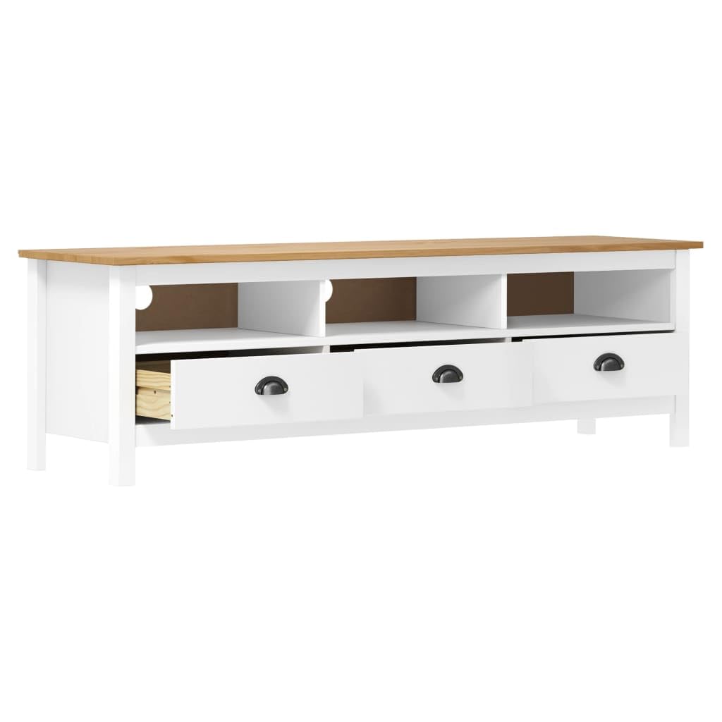 vidaXL Meuble TV Armoire Basse Meuble Divertissement avec 3 Etagères et 3 Tiroirs Salon Maison Intérieur Blanc 158x40x47 cm Bois de Pin Solide