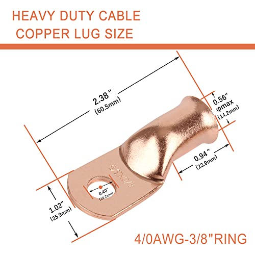 Riocan 10Pcs 4/0 Awg-3/8”(M10) Ring Terminals 0000 Gauge Battery Lugs Battery Cable Ends Heavy Duty Wire Lugs Battery Cable Connector Copper Lugs Battery Terminal Connectors #TOP2