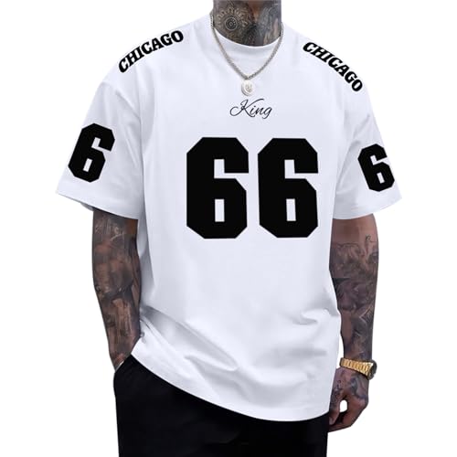 Qiopioiy Jersey Shirts for Men Chicago King Shirt Number Graphic Tees Y2k Streetwear Oversized Vintage Tshirts Short Sleeve(White M)