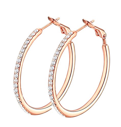 Hoops Earrings, Rhinestone Rose Gold Plated Hoop Earring for Women Fashion Jewelry Gifts