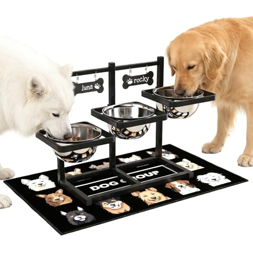 Elevated Dog Bowls for Large Dogs 6 Height Adjustable Raised Stand with Mat Two Signature Cards and Three 1700ML Bowls for Large Breed and Multi-Pet Households