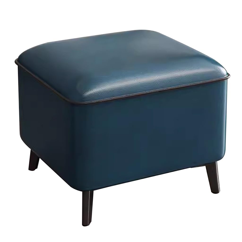 Taburete para cambiar zapatos en la entrada de casa con este reposapiés de piel azul