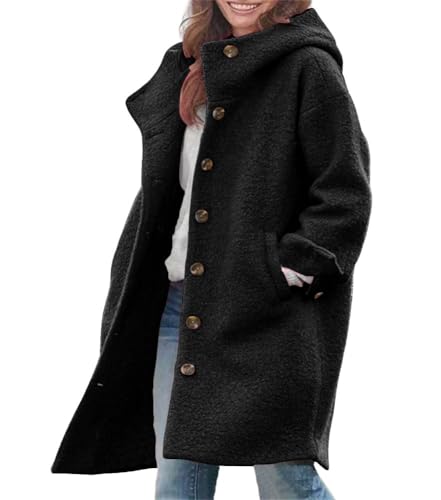 Image of chouyatou Women's Winter Single Breasted Long Wool Coat with Hood Casual Wool Blend Trench Coat Jacket