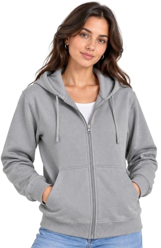 Image of SANE ORIGINALS Women's Cotton Blend Fleece Zip Up Hoodie Sweatshirt, Warm Winter Full Zip Jacket with Kangaroo Pockets