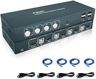 GHT HDMI KVM Switch USB 4 Port 4K, USB2.0, 4K @60Hz, KVM Switch 4 PC 1 monitor, HDMI 2.0, YUV 4: 4: 4, with Cable, Support Wireless Keyboard and Mouse