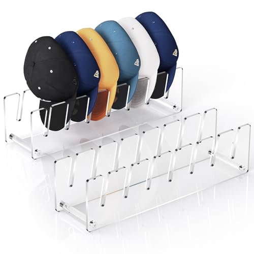 2 Pack Acrylic Hat Organizer, Hat Stand Rack for Baseball Caps, Bedroom, Closet, Dresser 11.7'' inches (Clear)