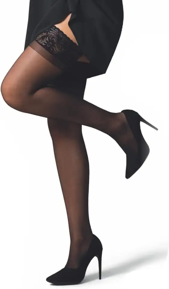 Meia Calça 7/8 Dantelle Fio 15 com Renda e Silicone DeMillus 963027 Preta Elastano