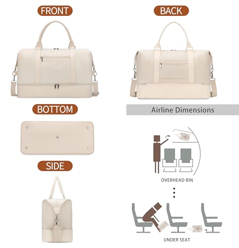 Image of Oeihuivt Weekender Bags for Women - 21 Inch Large Travel Duffel Bag with Shoe Compartment, Heavy-Duty Canvas Leather Carry On Overnight Tote, Beige-A, 21, Weekend Trip