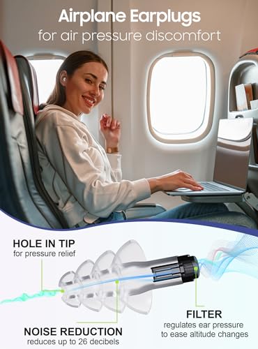 Image of Ear Plugs for Airplane Pressure Relief, 2 Pairs Adults Soft Silicone Reusable Airplane Earplugs 26dB, with Silicone Connector Cord, Travel Essentials for Flying, Ear Protection Earplugs for Plane