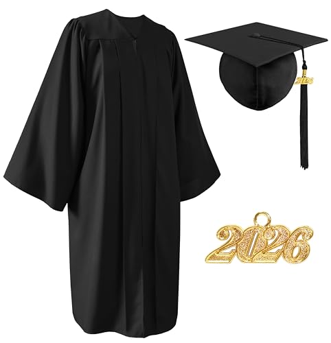YIIOSS Unisex Matte Graduation Cap and Gown 2026 with Tassel for High School and College Graduation Black Size 48