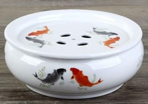Image of Porcelain Tea Tray, Double-Layer Ceramic Tray Round for Tea Coffee Serving Table (Fish)