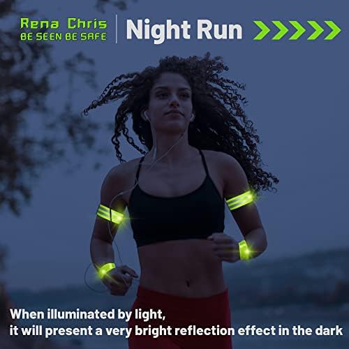 Rena Chris 4 pcs Reflective Bands for Wrist, Arm, Ankle, Leg. High Visibility Reflective Gear for Night Walking, Cycling and Running. Safety Reflector Tape Straps. Very Large Reflective Surface Area
