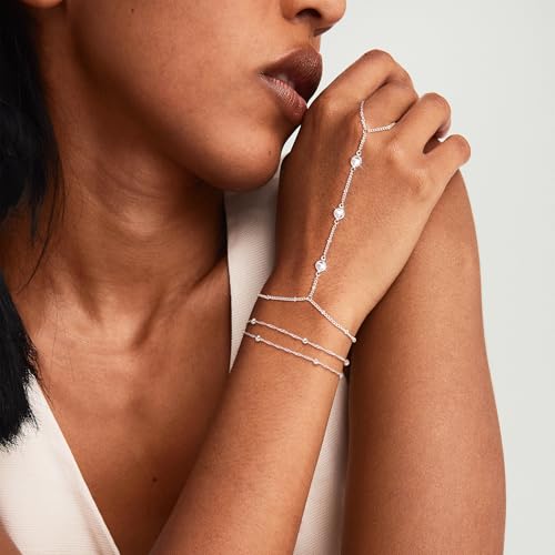 Bracelets for Women Trendy, 14K Gold Plated/Silver Hand Chain Stack Adjustable Layered Dainty Cute Bead | Cubic Zirconia Finger Ring Link Jewelry Gifts2