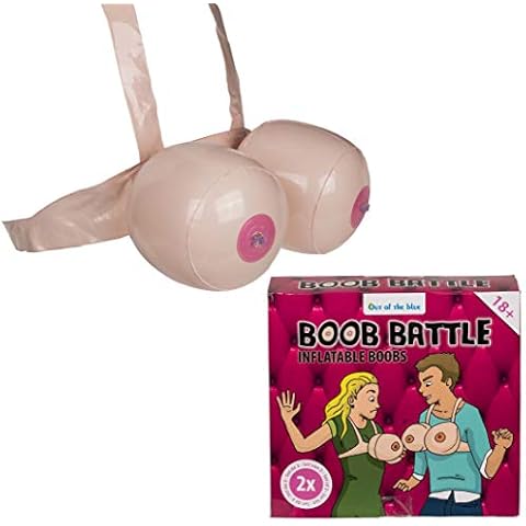 Inflatable boobs, boob battle Game, ca. 15 x 40 cm, in gift box Mens For Him Christmas Birthday Valentines Secret Santa Inflatable Joke Funny top selling gift present Games Cover
