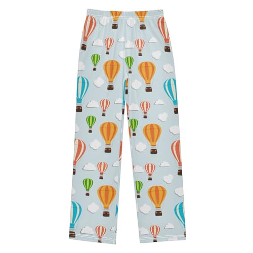 Colorful Hot Air Balloon Clouds Boys Long Pants Soft Trousers Elastic Waist Kids Lounge Bottoms with Pockets S-XL