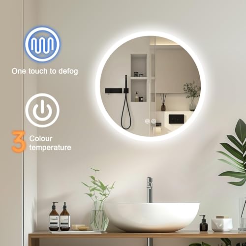 Trintion LED Spiegel Bad mit Beleuchtung 50cm Rund - Dimmbar mit 3 Lichtfarben (3500K-6500K), Touch-Schalter, Beschlagfrei - Badezimmerspiegel mit Licht für Make-up & Rasur 5