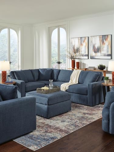 Image of Signature Design by Ashley Modmax Oversized Accent Ottoman, Washable Stain Resistant Cover, Polyester, Engineered Wood, Wood, and Foam Construction, Flexible Modular Seating, 32 inch Square, Ink Blue