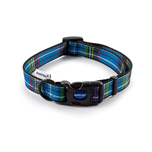 Ancol Collare per Cani – Design Tartan Blu – Super Morbido Poliestere Stampato Regolabile – 30 – 50 cm