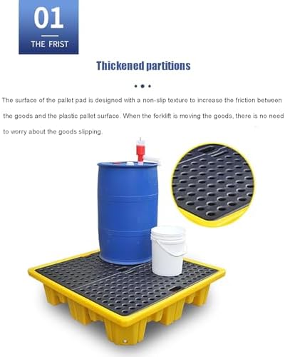 Drum Containment Spill Pallet, Leakproof Tray with Top Grates, Modular Spill Prevention for Oil Tanks and Drums，490x355x95mm