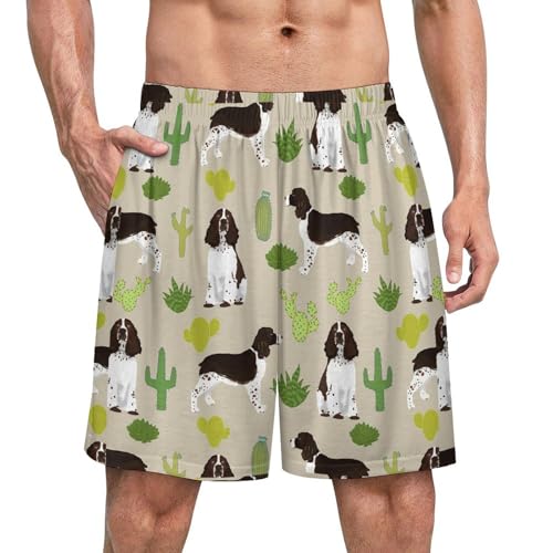 English Springer Spaniel Dog Men‘s Pajamas Shorts Casual Pajama Bottom Nightwear Pants Lounge Sleepwear