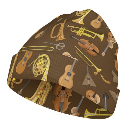 Trumpet Musical Instrument Pattern Kids Beanie Hat for for Girls Boys Children Cap Winter Knitted Chemo Cancer Headwear Accessories Gifts Decoration Black