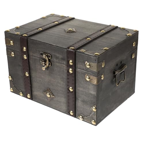 Image of INOOMP Wooden Pirate Treasure Chest Box Antique Style Storage Box for Toys Jewelry Coins for Pirate Party Decor and Boys and Girls Playtime