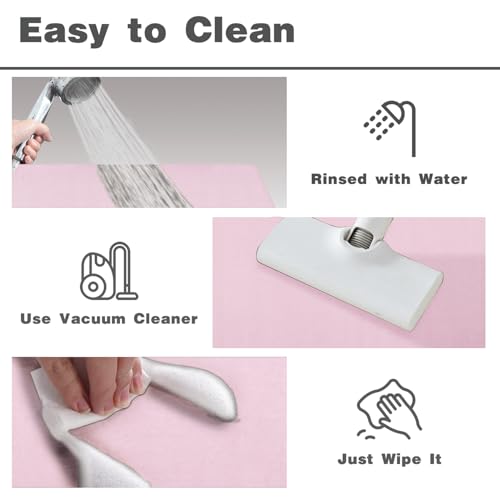Bath Mat, Bathroom Rugs Non Slip Washable Thin Absorbent Quick Dry Bath Mat Fits Under Door Bathroom Floor Mat Perfect for Bath, Shower, or Sink 20"x48" Pink