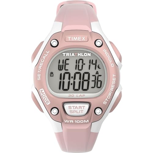 Timex Unisex Triathlon Classic 30 Lap 34mm Watch - Pink Strap Digital Dial Gray Case