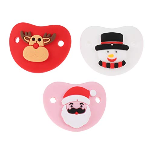 NUOBESTY 3pcs Silicone Pacifiers Santa Claus Snowman Reindeer Pattern Newborn Soother Pacifiers Baby Pacifiers for Newborn