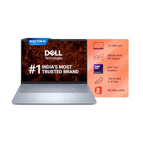 Image of Dell DB16250 16 inch (40.64 cm) AI Laptop, Intel Core Ultra 7 256V Processor, 16GB RAM, 512GB SSD, ARC Graphics, FHD+ Display, IPS & Comfortview, 300nits, Backlit KB, FPR, Win 11, Thin & Light, Ice Blue
