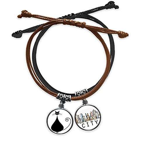 Bracelet chat noir silhouette bijoux Halloween chaîne main corde cuir homme femme Sidi