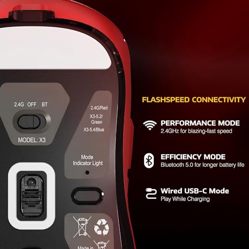 Image of ATTACK SHARK X3 Wireless Gaming Mouse, 49g Bluetooth /2.4G /USB-C Ergonomic Computer Mouse, PAW3395 26K DPI Sensor, 200h Battery Life, Programmable Buttons Griptape, Gaming Accessories for PC /Laptop /Mac