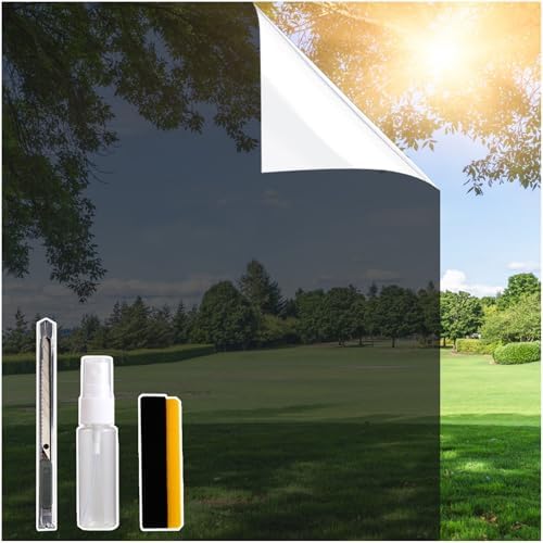 One Way Privacy Window Film Heat Control Sun Blocking See Out Not in Daytime Privacy Tinted Window Film for Home Office（Black, 17.5" x 78.7"）