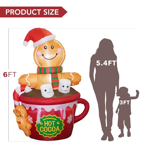 ZPISF 6 FT Christmas Inflatables Outdoor Decorations, Cute Christmas Blow Up Yard Decorations Gingerbread Man in Hot Cocoa Mug Scene for Garden Lawn Xmas Decor